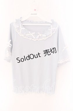 画像1: axes femme / リボン×レース×フリルプルオーバー F サックス O-25-09-04-072-AX-TO-OW-OS