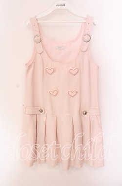 画像1: MILK / ハートボタンサロペットジャンパースカート  ピンク O-25-09-04-078-ML-OP-IG-OS