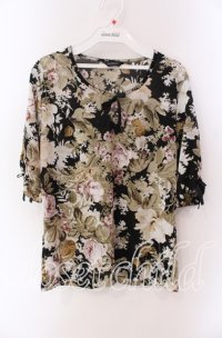 INGEBORG / ローズ柄5部袖カットソー 11 クロ O-25-09-04-090-LO-TO-IG-ZT011