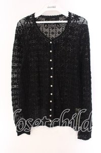 INGEBORG / リボン通し編みカーディガン  クロ O-25-09-04-093-LO-TO-IG-ZT011