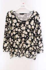 PINK HOUSE / フラワー柄7部袖カットソー 11 クロ O-25-09-04-103-LO-TO-IG-ZI