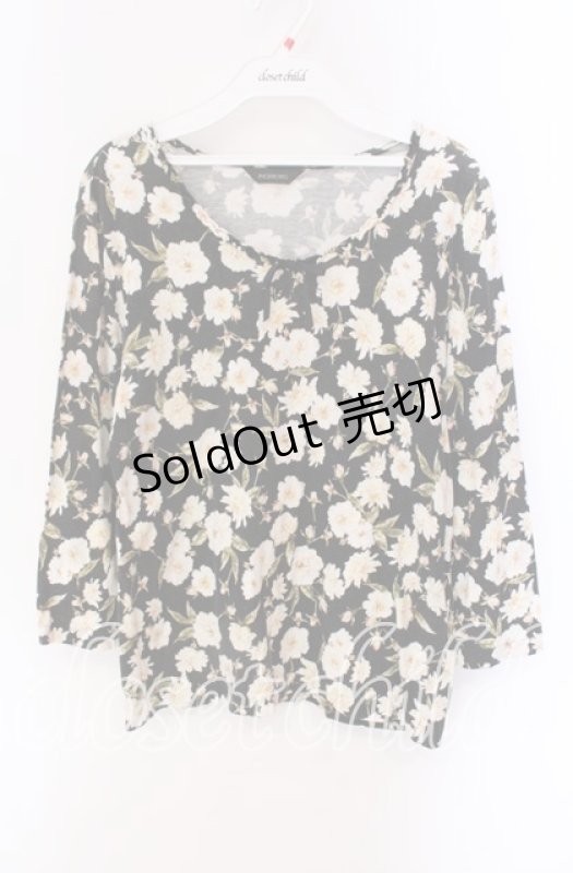 画像1: PINK HOUSE / フラワー柄7部袖カットソー 11 クロ O-25-09-04-103-LO-TO-IG-ZI (1)