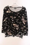 INGEBORG / ローズプリント7部袖カットソー 11 クロ O-25-09-04-104-LO-TO-IG-OS