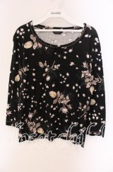 INGEBORG / ローズプリント7部袖カットソー 11 クロ O-25-09-04-104-LO-TO-IG-ZI