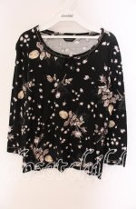 画像1: INGEBORG / ローズプリント7部袖カットソー 11 クロ O-25-09-04-104-LO-TO-IG-ZI (1)