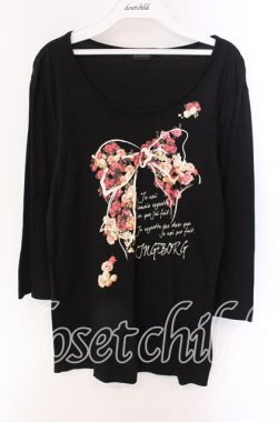 画像1: INGEBORG / フラワーリボンプリントロングカットソー 11 クロ O-25-09-04-109-LO-TO-IG-OS
