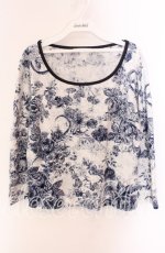 画像1: 【SALE】INGEBORG / ハンドドローローズジャガードカットソー 4（11号） オフ×ブルー O-25-09-04-112-LO-TO-IG-ZT011 (1)