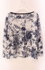 画像3: 【SALE】INGEBORG / ハンドドローローズジャガードカットソー 4（11号） オフ×ブルー O-25-09-04-112-LO-TO-IG-ZT011 (3)