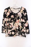 INGEBORG / レース配色ローズプリントカットソー 11 クロ O-25-09-04-115-LO-TO-IG-OS