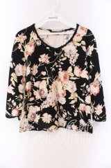 INGEBORG / レース配色ローズプリントカットソー 11 クロ O-25-09-04-115-LO-TO-IG-ZI