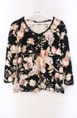 画像1: INGEBORG / レース配色ローズプリントカットソー 11 クロ O-25-09-04-115-LO-TO-IG-ZI (1)