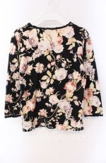 画像3: INGEBORG / レース配色ローズプリントカットソー 11 クロ O-25-09-04-115-LO-TO-IG-ZI (3)