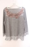 画像1: INGEBORG / ニット配色ボーダーカットソー 4（11号） グレー O-25-09-04-124-LO-TO-IG-ZI (1)