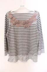 INGEBORG / ニット配色ボーダーカットソー 4（11号） グレー O-25-09-04-124-LO-TO-IG-ZI