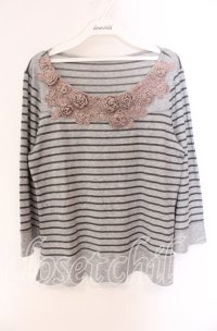 INGEBORG / ニット配色ボーダーカットソー 4（11号） グレー O-25-09-04-124-LO-TO-IG-ZI