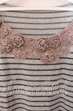 画像2: INGEBORG / ニット配色ボーダーカットソー 4（11号） グレー O-25-09-04-124-LO-TO-IG-OS