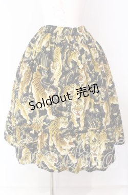 画像1: Physical Drop / ハンドメイドギャザー2段ティアードスカート  とら柄・黒系 O-25-09-04-015-LO-SK-IG-OS