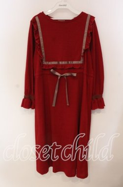 画像1: LEBECCA boutique / プリドーンを見つめるハイネックフリルワンピース  アカ O-25-09-06-042-EL-OP-OW-OS