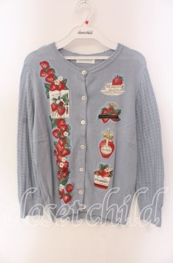 画像1: Jane Marple / Strawberry label デコパージュカーディガン M サックス O-25-09-06-043-JM-TO-OW-OS