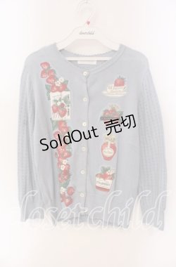 画像1: Jane Marple / Strawberry label デコパージュカーディガン M サックス O-25-09-06-043-JM-TO-OW-OS