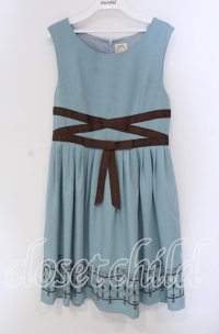 F&A / グログランリボンジャンパースカート F ミントブルー×ブラウン O-25-09-06-047-LO-OP-OW-ZT351