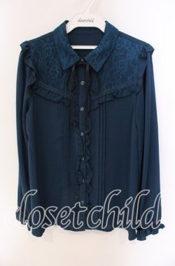 画像1: axes femme / フェミニンフリルブラウス M ブルーグリーン O-25-09-06-051-AX-BL-OW-OS