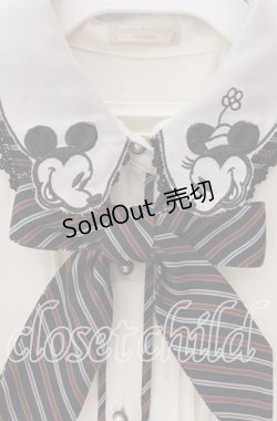 画像2: axes femme POETIQUE / ミッキー&ミニー刺繍襟半袖ブラウス M キナリ O-25-09-06-071-AX-BL-OW-OS