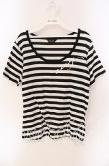 INGEBORG / Uネックカットソー 4（11号相当） クロ×シロ O-25-09-06-027-LO-TO-IG-ZT091