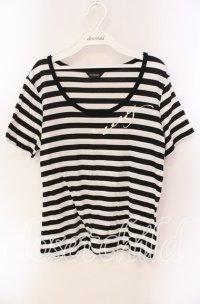 INGEBORG / Uネックカットソー 4（11号相当） クロ×シロ O-25-09-06-027-LO-TO-IG-ZT091