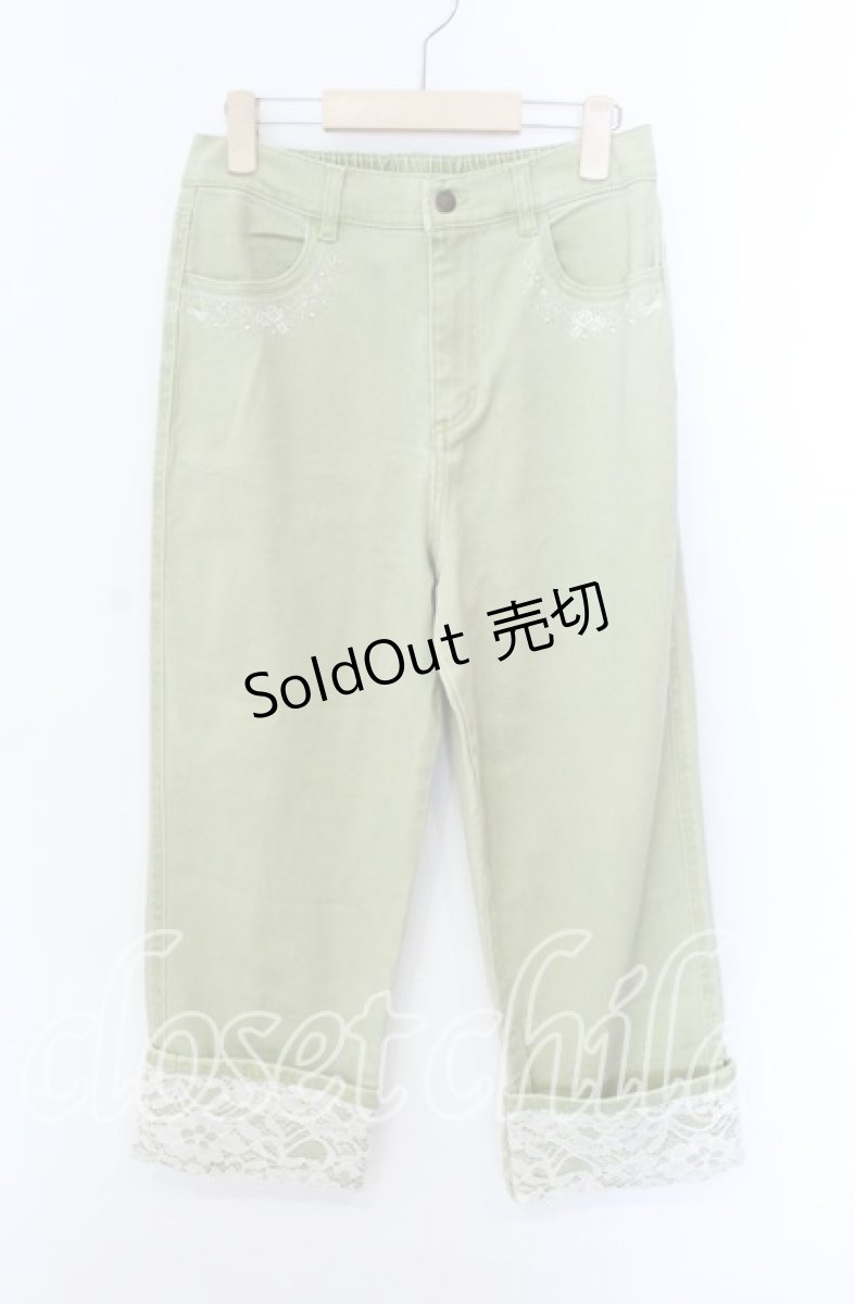 画像1: 【SALE】axes femme / マリンｘバラ刺繍デニムパンツ L グリーン O-25-09-08-045-AX-PA-OW-ZT086 (1)
