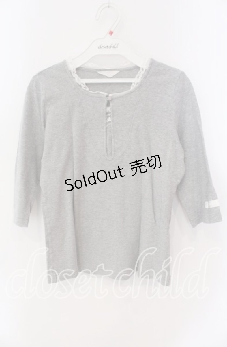 画像1: 【SALE】PINK HOUSE / レース配色5部袖カットソー  グレー O-25-09-08-007-LO-TS-IG-ZT078 (1)