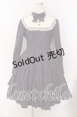 Innocent World / スタンドカラーストライプワンピース L ネイビー O-25-09-08-064-IW-OP-IG-OS