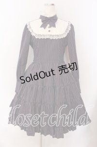 Innocent World / スタンドカラーストライプワンピース L ネイビー O-25-09-08-064-IW-OP-IG-OS