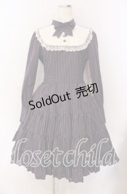 画像1: Innocent World / スタンドカラーストライプワンピース L ネイビー O-25-09-08-064-IW-OP-IG-OS