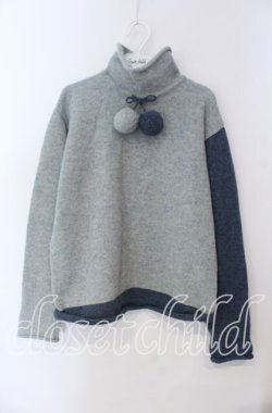 画像1: powder / ぽんぽん使いミックスカラーニット  ブルー系 O-25-09-08-009-LO-TO-OW-OS