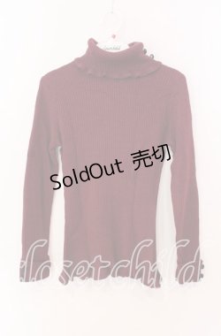 画像1: F&A / 袖ボタン付きボーダーハイネックニット  ワイン O-25-09-08-017-LO-TO-IG-ZT009