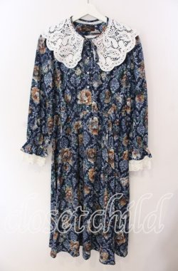 画像1: axes femme NOSTALGIE / ローズオーナメント柄ワンピース  ネイビー O-25-09-08-020-AX-OP-IG-OS