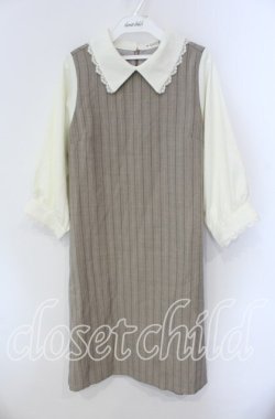 画像1: axes femme / 襟付きサックワンピース  ベージュ×クリーム O-25-09-09-003-AX-OP-IG-OS