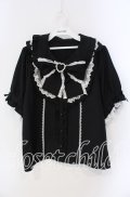 DearMyLove / 丸襟フリルヨークレースリボンブラウス 3L クロ×シロ O-25-09-09-043-EL-BL-IG-OS