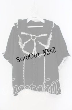 画像1: DearMyLove / 丸襟フリルヨークレースリボンブラウス 3L クロ×シロ O-25-09-09-043-EL-BL-IG-OS