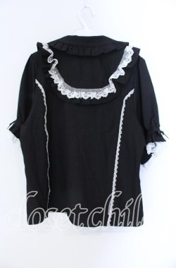 画像3: DearMyLove / 丸襟フリルヨークレースリボンブラウス 3L クロ×シロ O-25-09-09-043-EL-BL-IG-OS