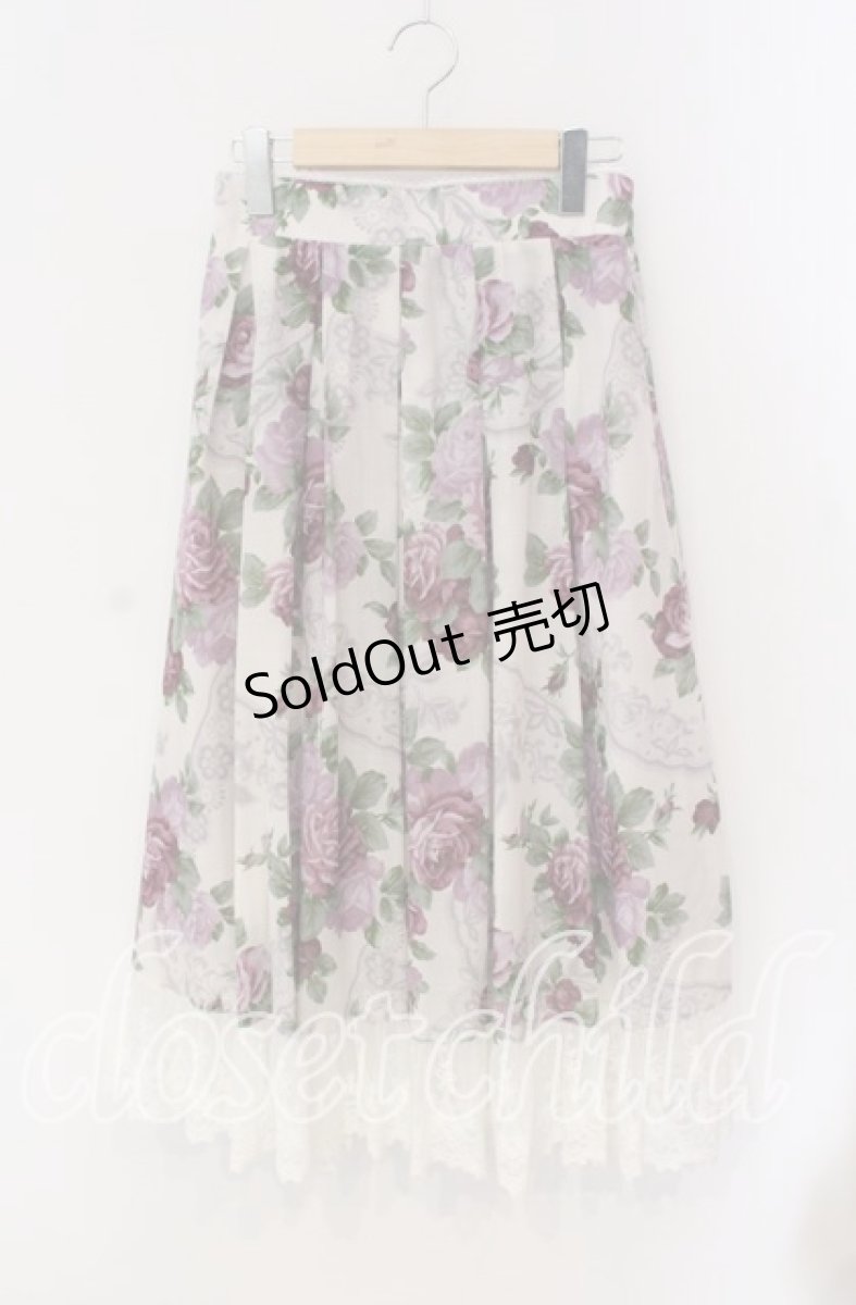 画像1: 【SALE】axes femme / ラフィネローズ柄タックスカート  アイボリー×ラベンダー O-25-09-09-050-AX-SK-IG-ZT214 (1)
