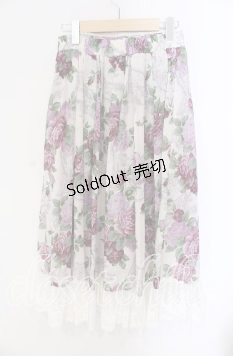 画像3: 【SALE】axes femme / ラフィネローズ柄タックスカート  アイボリー×ラベンダー O-25-09-09-050-AX-SK-IG-ZT214 (3)