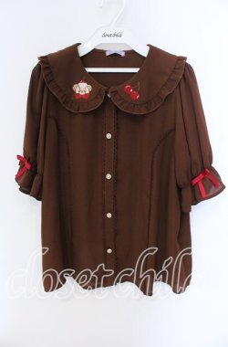 画像1: axes femme kawaii / クマパフェ刺繍ブラウス M ブラウン O-25-09-09-068-AX-BL-IG-OS
