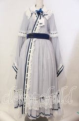 Hoshibako Works / 西行寺幽々子　付け襟付き着物風ワンピース  サックス×シロ O-25-09-09-085-LO-OP-OW-OS