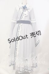 Hoshibako Works / 西行寺幽々子　付け襟付き着物風ワンピース  サックス×シロ O-25-09-09-085-LO-OP-OW-OS