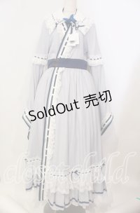 Hoshibako Works / 西行寺幽々子　付け襟付き着物風ワンピース  サックス×シロ O-25-09-09-085-LO-OP-OW-OS