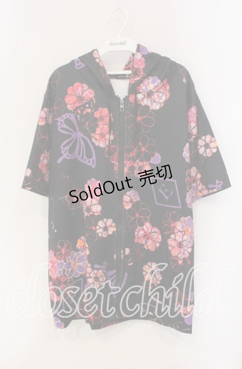 画像1: 【SALE】NieR CLOTHING / プリント半袖フーディー パーカー  ブラック O-25-09-11-037-PU-TO-YM-ZT038 (1)