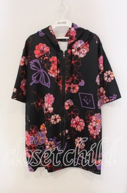画像1: NieR Clothing / プリント半袖フーディー パーカー  ブラック O-25-09-11-037-PU-TO-YM-OS