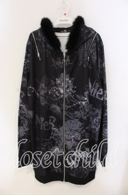 画像1: NieR Clothing / ファー付きショルダーZIPロングパーカー F ブラック O-25-09-11-048-PU-TO-YM-OS